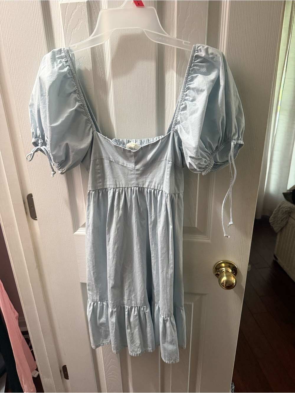 Light Blue Puff-Sleeve Mini Dress